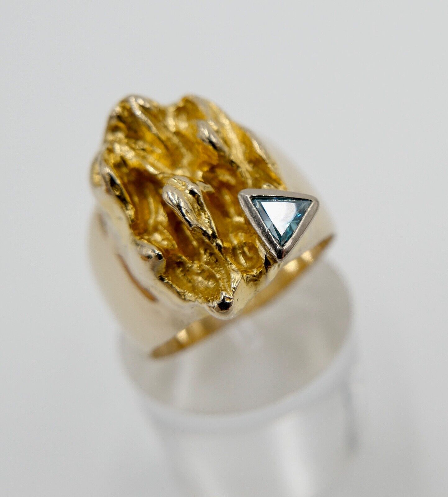 Massiv Herren Goldring blau-türkis Fancy Diamant 750 18K Gr.60 UNIKAT Handarbeit - Antikhandel-Stuttgart