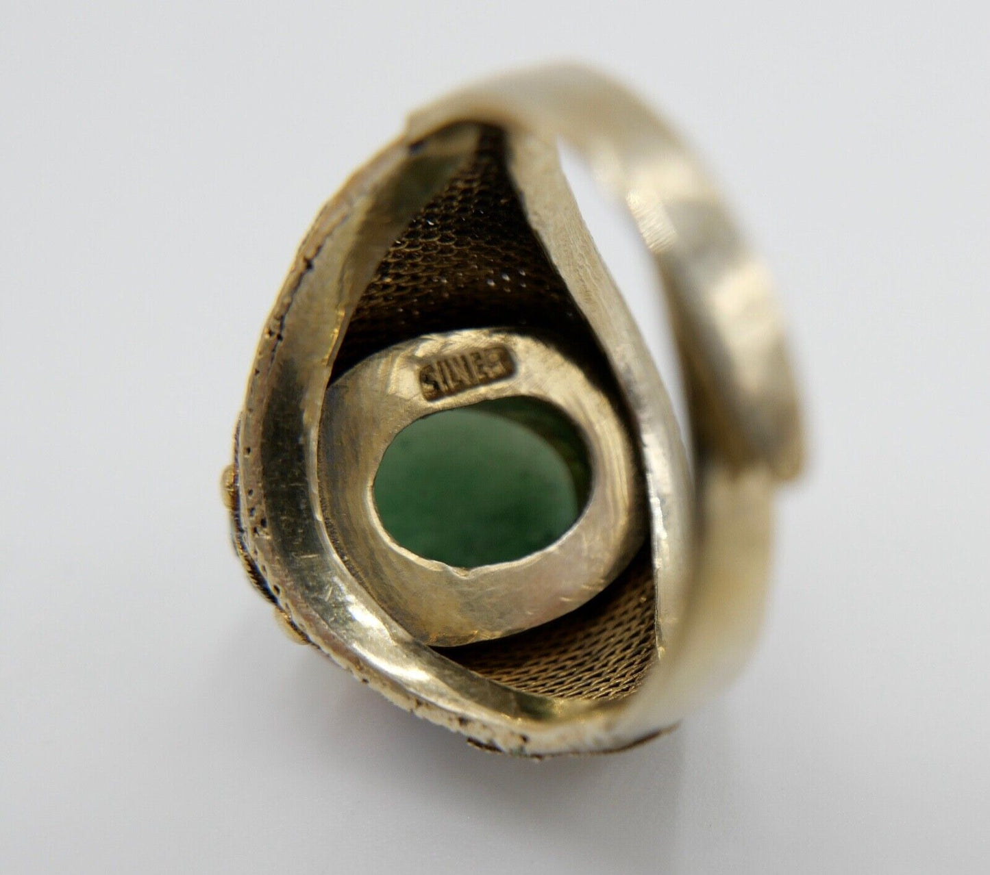60er Jahre Silber Ring vergoldet Emaille Jade Cabochon Gr. 55 China Silver - Antikhandel-Stuttgart