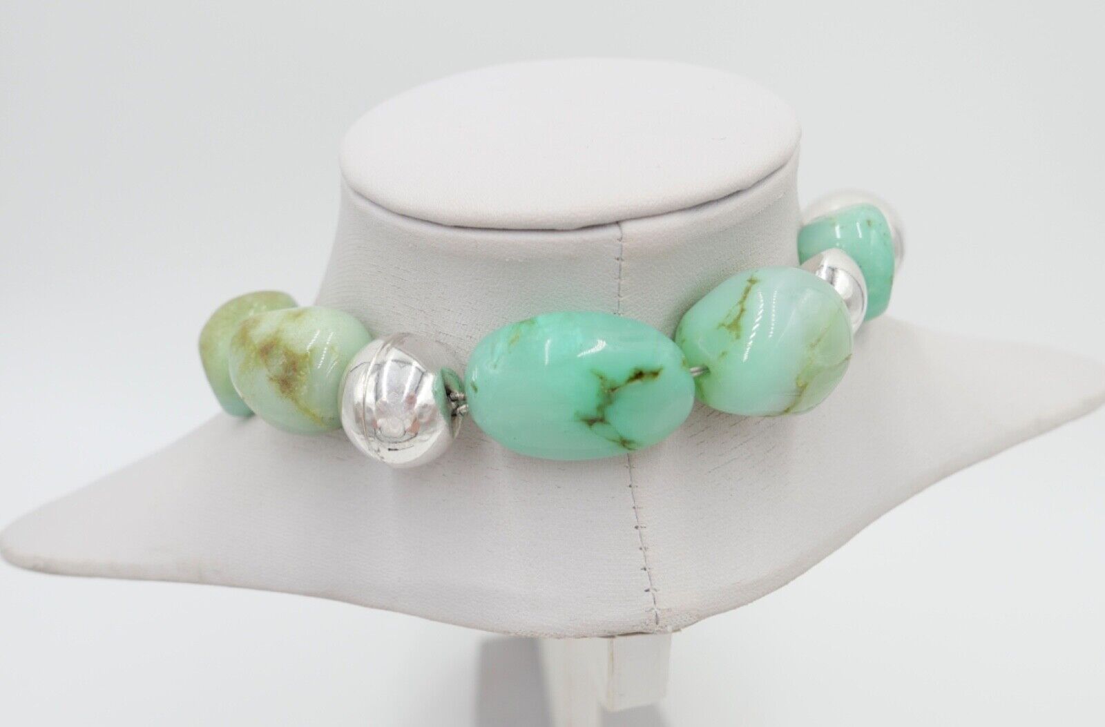 schwere Chrysopras Kette Collier mit 925 Silber Kugel 59cm Magnet Verschluss RKG - Antikhandel-Stuttgart