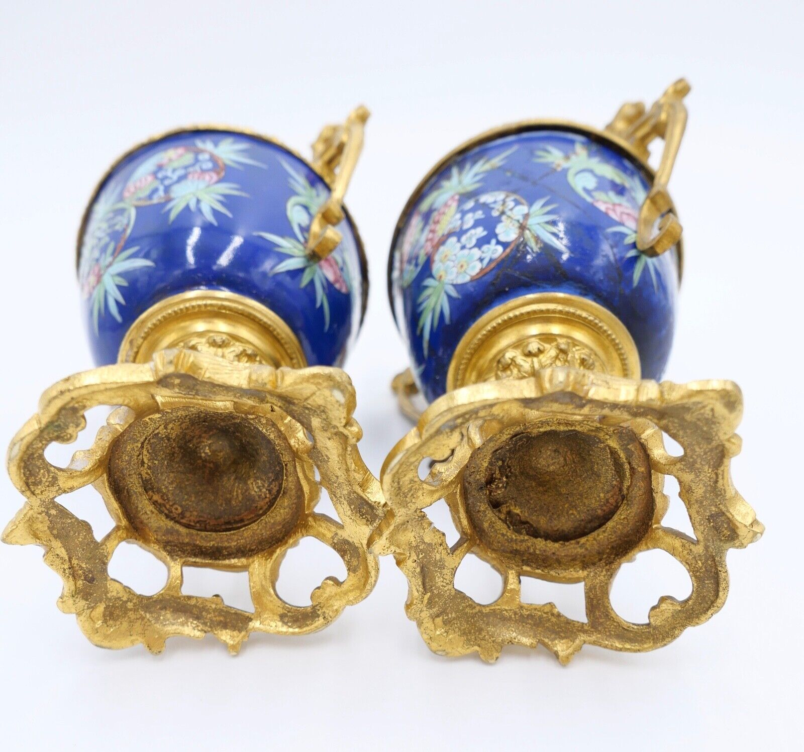 antik Mitte 19. Jhd 2x Kelch Becher Pokal feuervergoldet handbemalt Krakelee - Antikhandel-Stuttgart