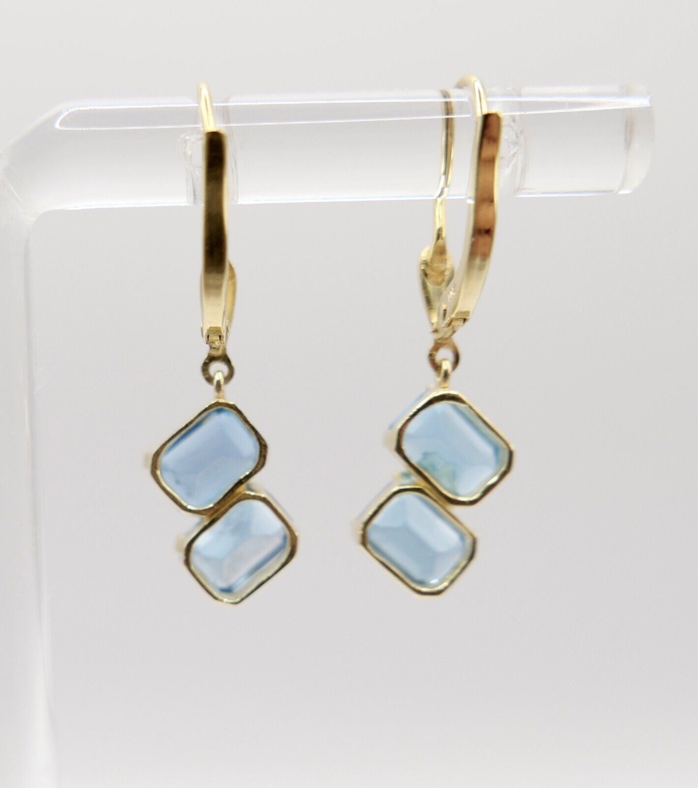 1990er Jahre Blau TOPAS TOPAZ 750 18K Gelbgold GOLD Ohrhänger Ohrringe 3,28 Ctw - Antikhandel-Stuttgart