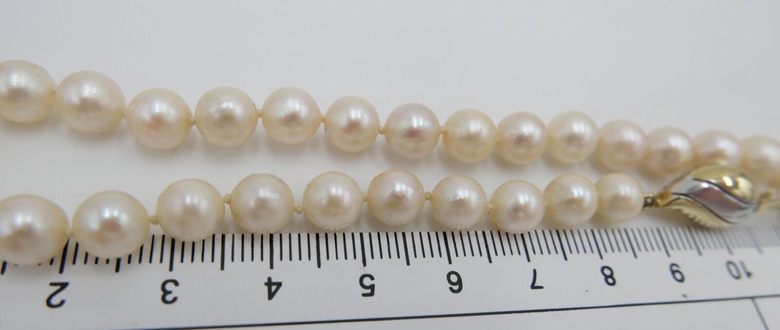 Bicolor Perlenkette Collier Zuchtperlen 46 cm Gold 585 / 14K Perlen Ø 7mm - Antikhandel-Stuttgart