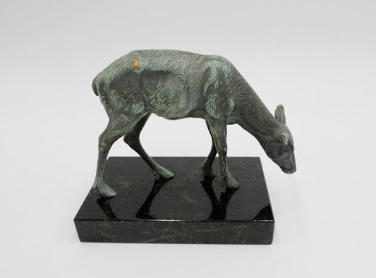 kleine Messing Figur Bronziert " Kalb / Kuh " auf Marmorsockel Skulptur - Antikhandel-Stuttgart