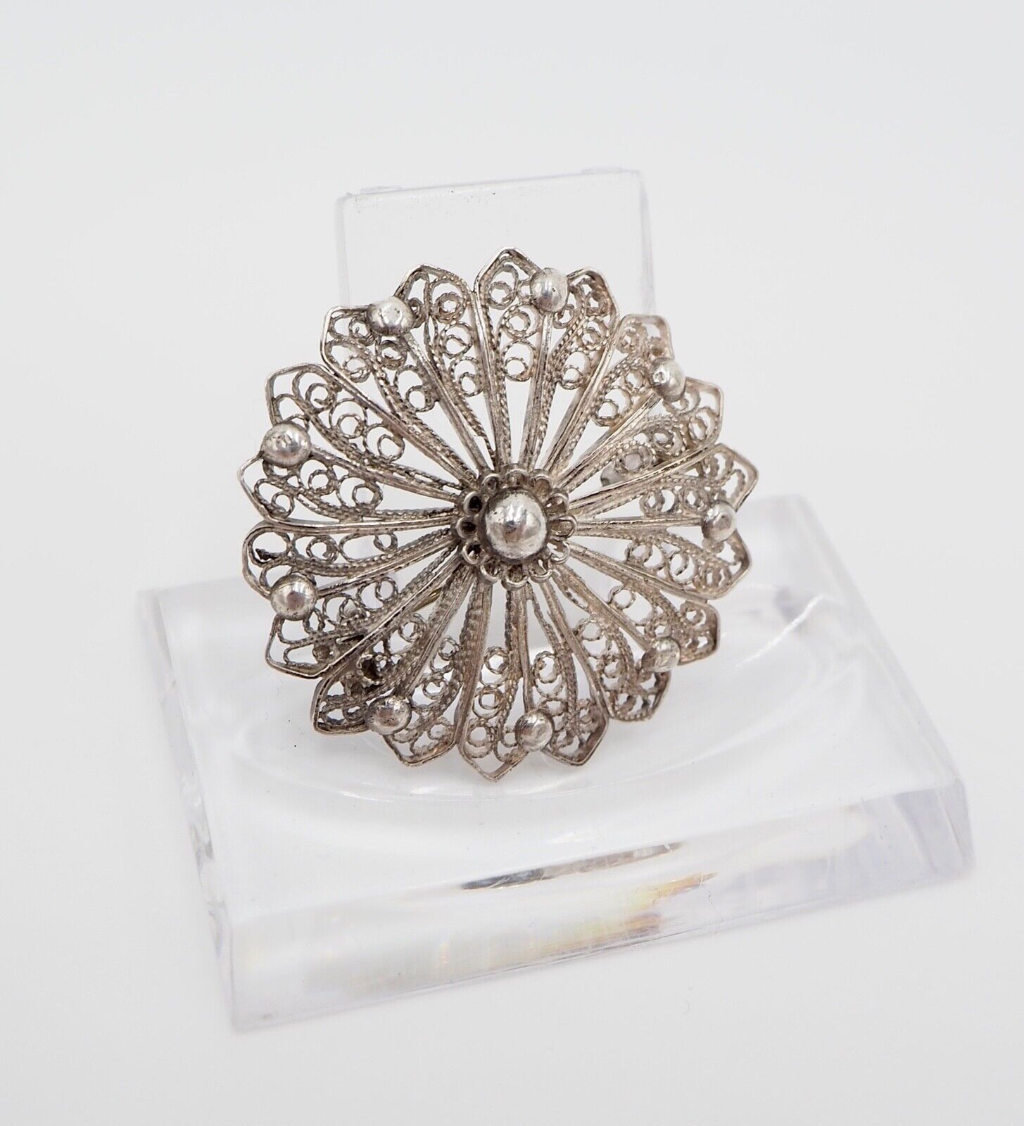 alte filigrane florale Brosche mit Silber Perlen Kugeln Feinsilber Silber 1000 - Antikhandel-Stuttgart