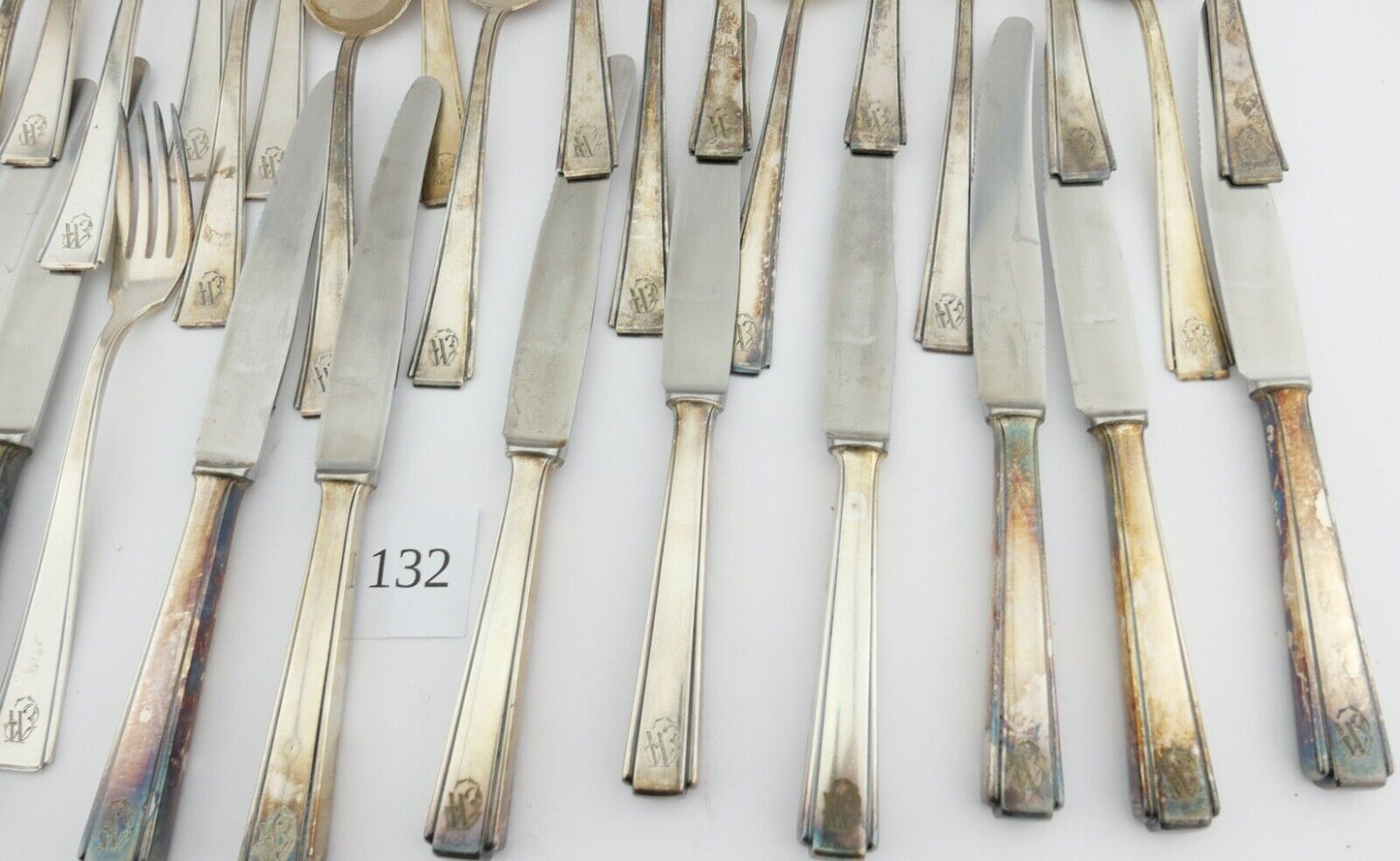 Art Deco " GEBR. HEPP 90 " 36 Tlg. cutlery Besteck 1930er 1940er Monogramm JW WJ - Antikhandel-Stuttgart