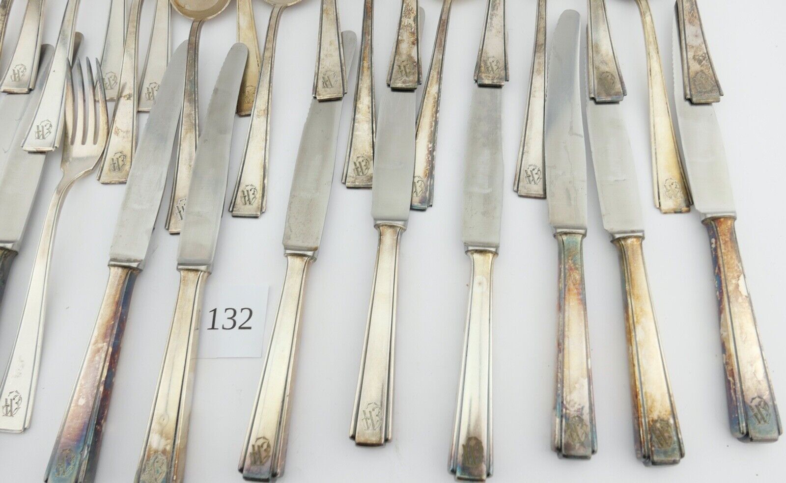 Art Deco " GEBR. HEPP 90 " 36 Tlg. cutlery Besteck 1930er 1940er Monogramm JW WJ - Antikhandel-Stuttgart