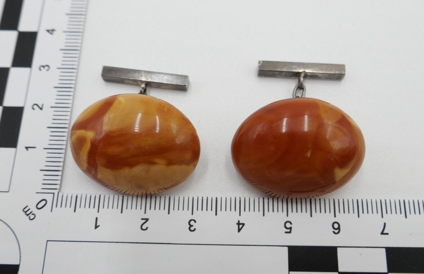 Pärchen alte Bernstein butterscotch Manschettenknöpfe Ø 27,4mm - Antikhandel-Stuttgart