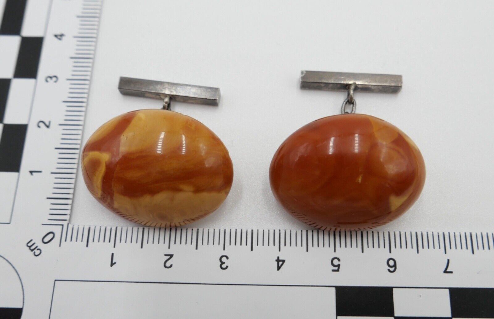 Pärchen alte Bernstein butterscotch Manschettenknöpfe Ø 27,4mm - Antikhandel-Stuttgart