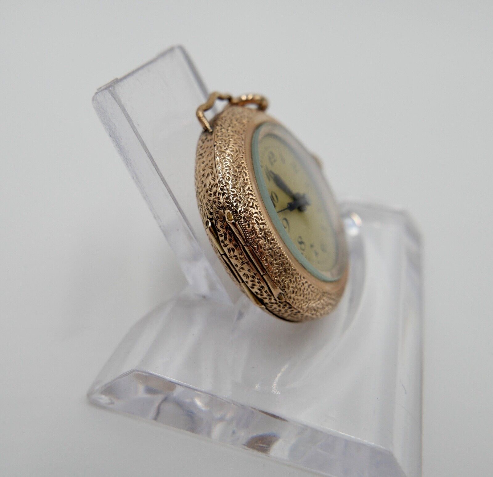 Antike Schweizer Damen Taschenuhr Kettenuhr 585 Gold Floral Emaille OPEN FACE - Antikhandel-Stuttgart