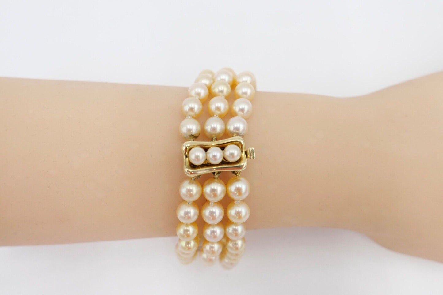 dreireihiges Perlenarmband 40,8 g Zuchtperlen 21 cm Gold 585 / 14K pearl Ø 7 mm - Antikhandel-Stuttgart