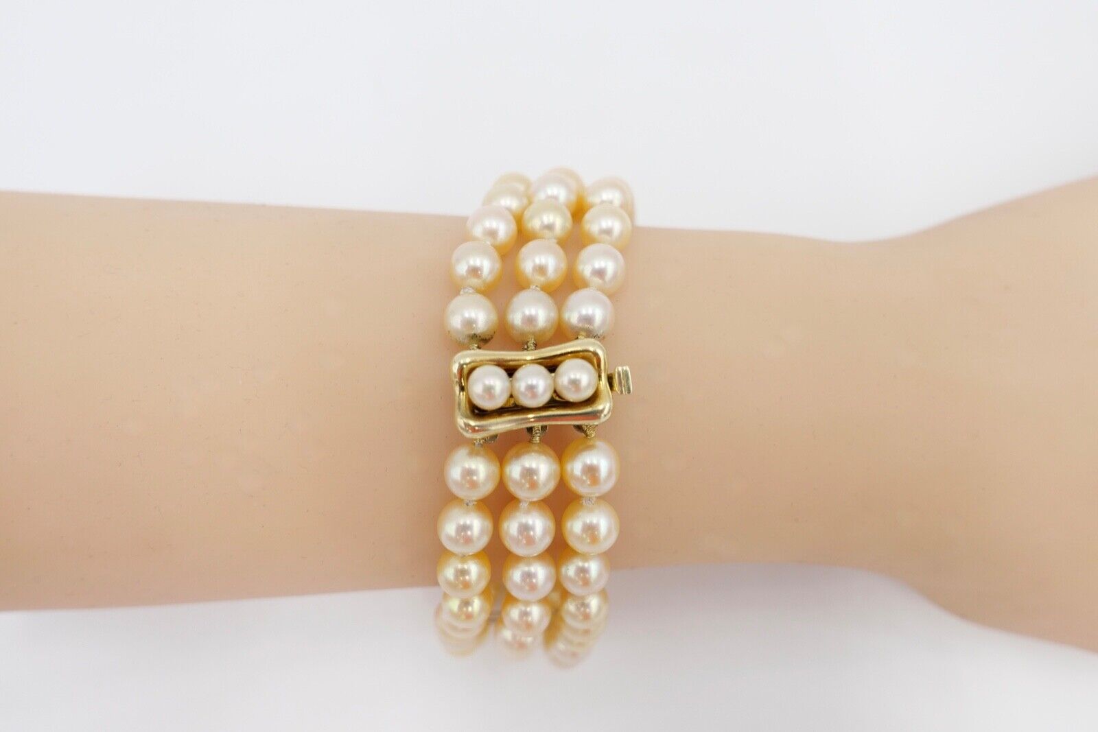 dreireihiges Perlenarmband 40,8 g Zuchtperlen 21 cm Gold 585 / 14K pearl Ø 7 mm - Antikhandel-Stuttgart
