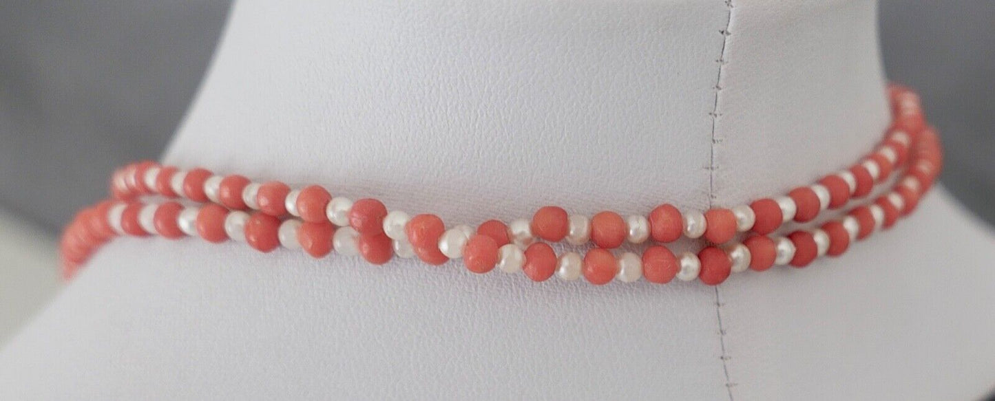 Seltene Korallen / Perlen Mix Kette coral pearl necklace 835 Ø 7,6mm Kugel 83cm - Antikhandel-Stuttgart