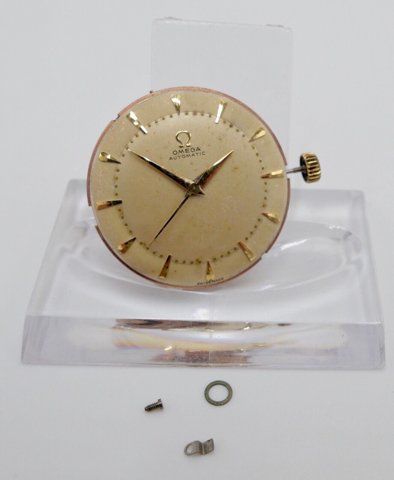 LÄUFT Omega Cal. 354 Autom Uhrwerk Ziffernblatt Zeiger Krone voll funktionsfähig - Antikhandel-Stuttgart