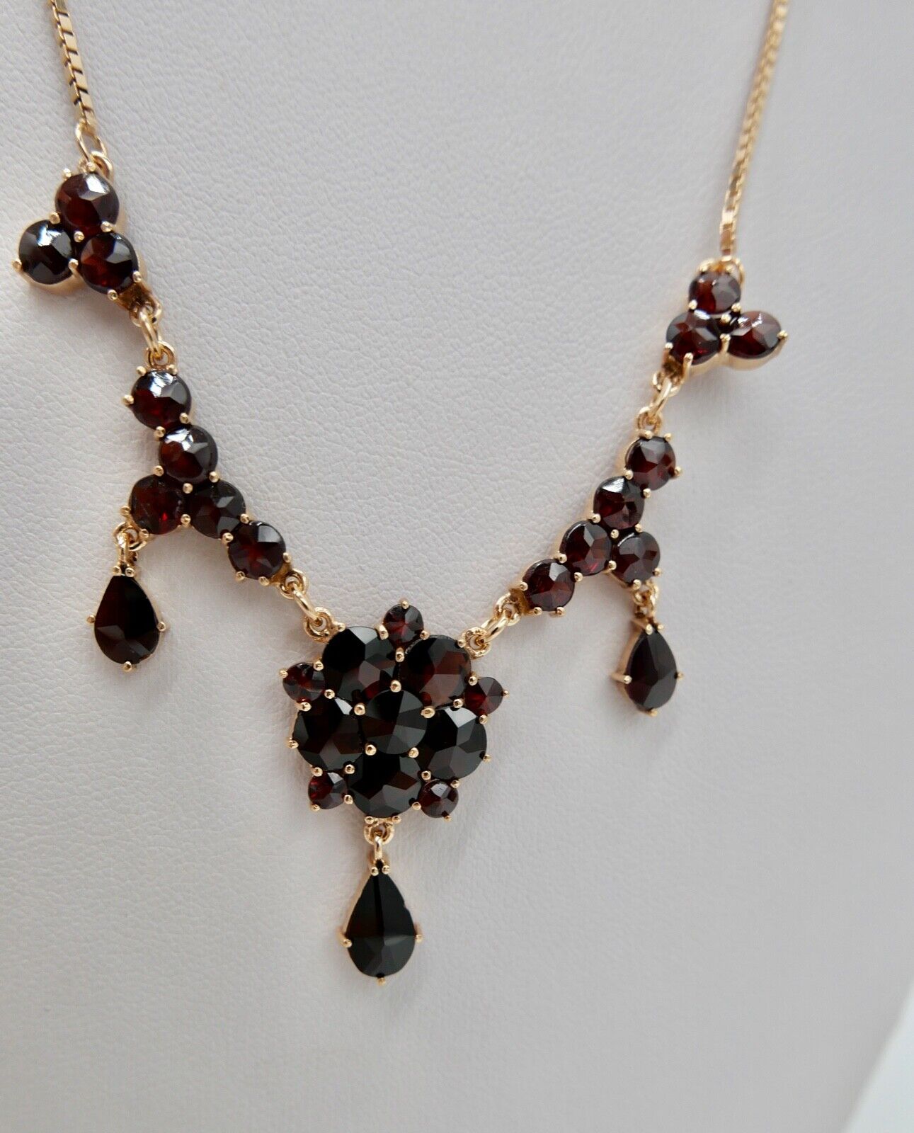 Alte Collier Kette 55cm Rotgold 333 8K Gold mit Granat FBM Venezianerkette - Antikhandel-Stuttgart