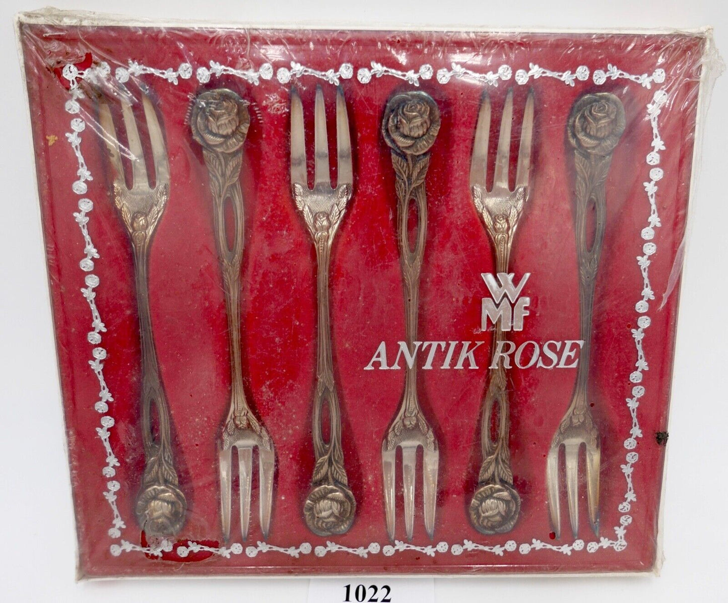 - NEU - OVP - WMF ANTIK ROSE - 90er Silber versilbert 6 Stück Kuchengabel - Antikhandel-Stuttgart