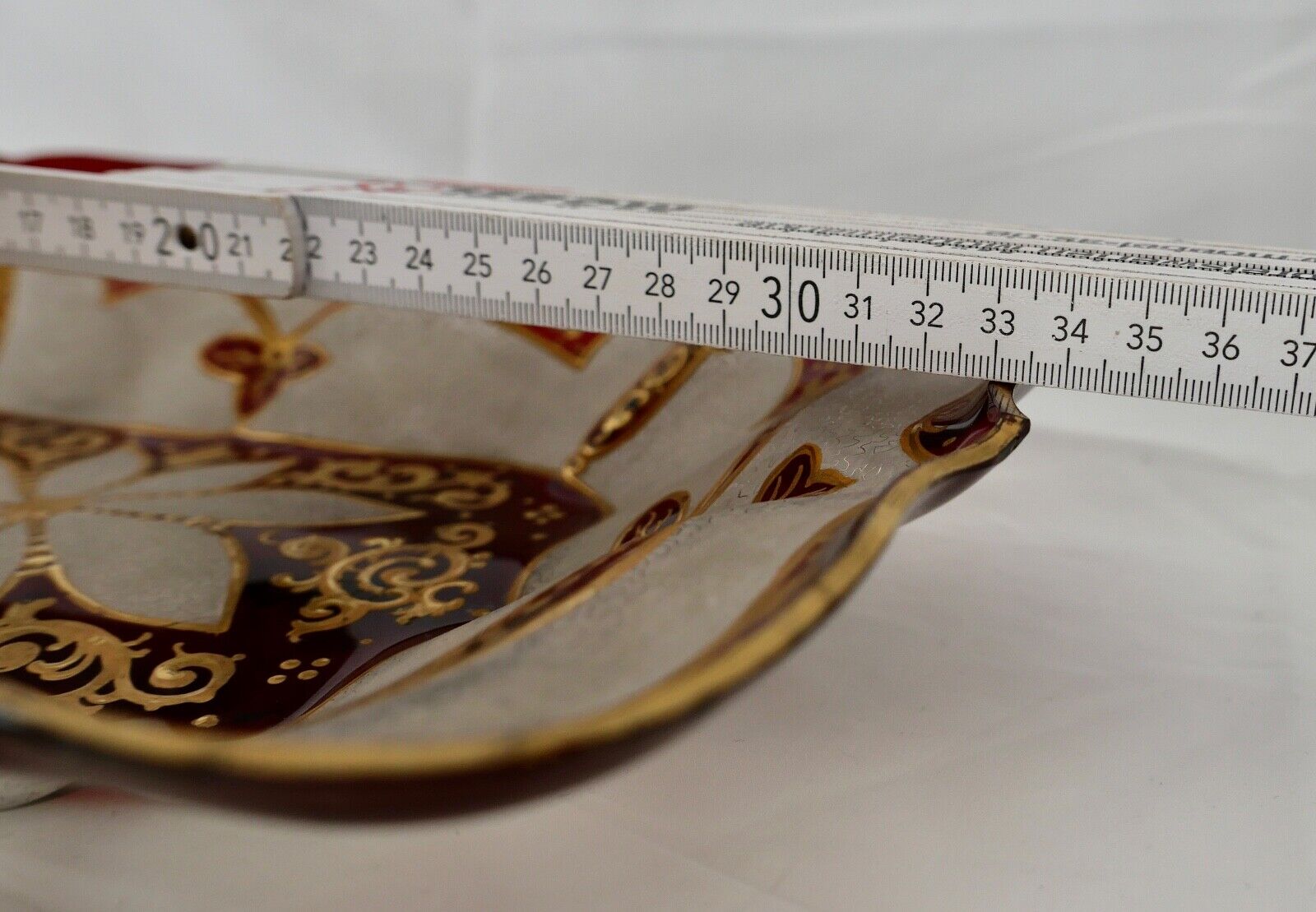 Antike Jugendstil Glasschale um 1900 Rot Gold Handgefertigt Handbemalt 34x23cm - Antikhandel-Stuttgart