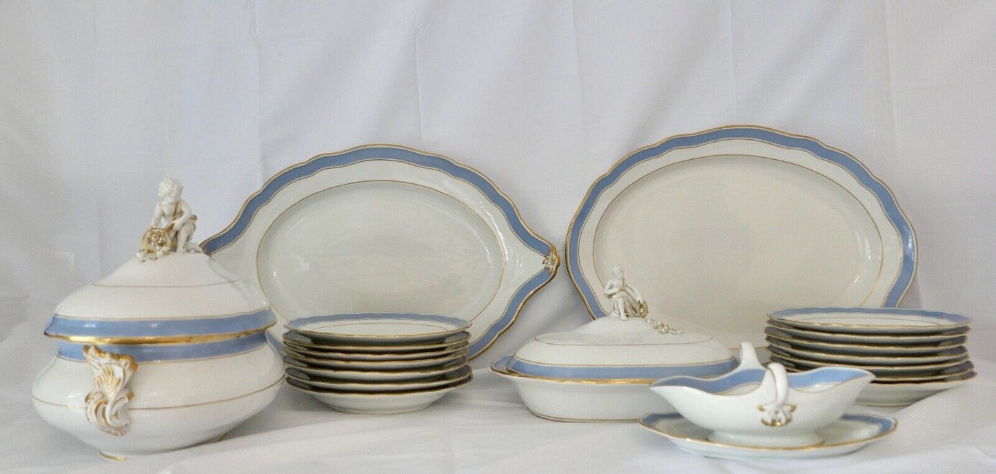 Knaufzeit seltenes Meissen Speiseservice Weiß Blau Gold Putto XXL Platte 1.Wahl - Antikhandel-Stuttgart