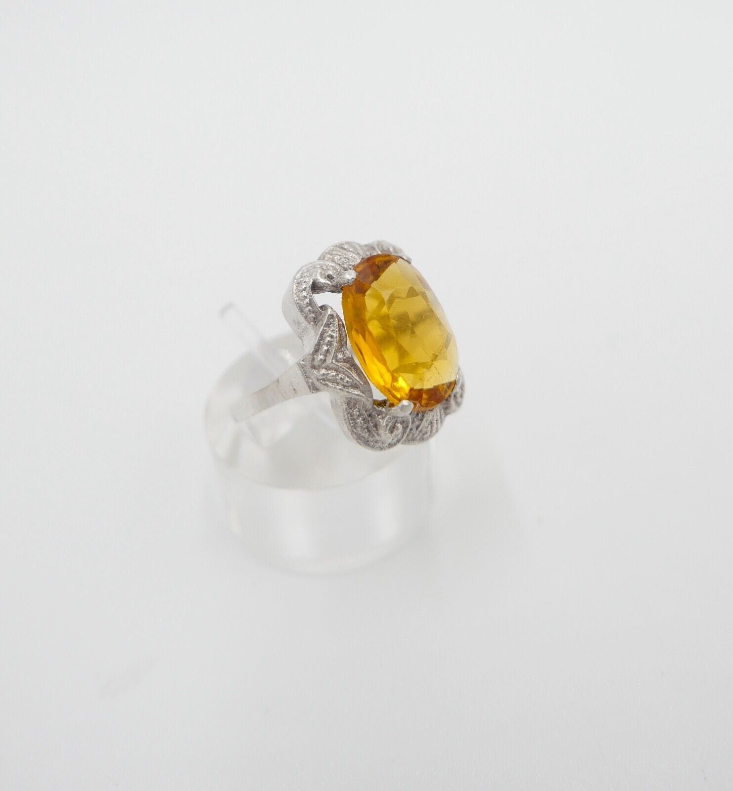 50er Jahre Damenring 835 Silber Gr. 58 Glasstein Orange - Antikhandel-Stuttgart