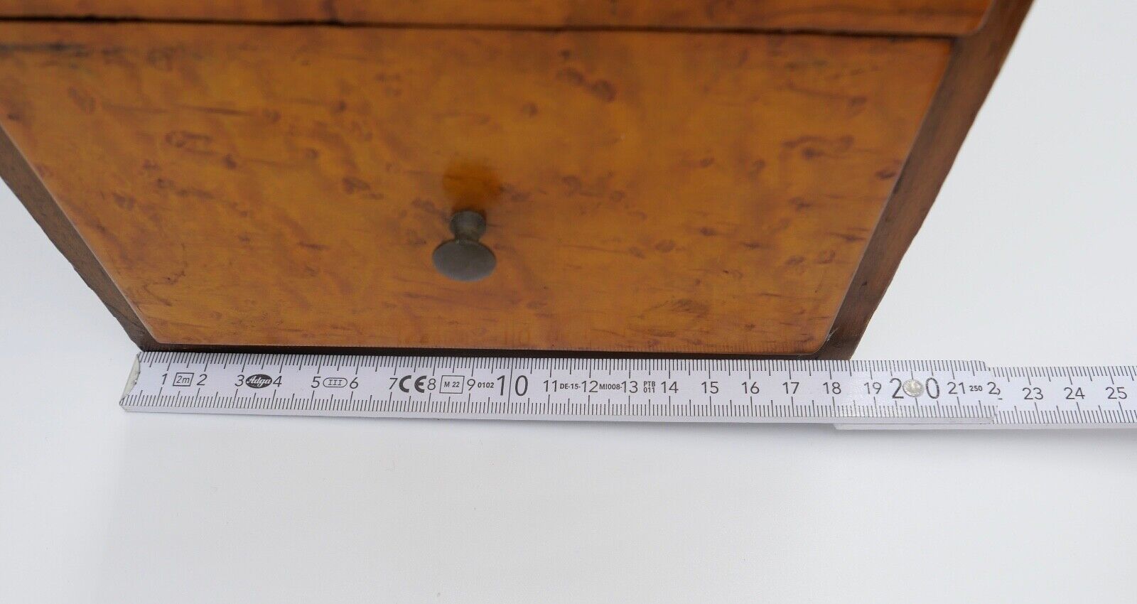 um 19. Jh antike Kommode mit Schubladen 19x25x41 cm Birkenholz Furnier - Antikhandel-Stuttgart