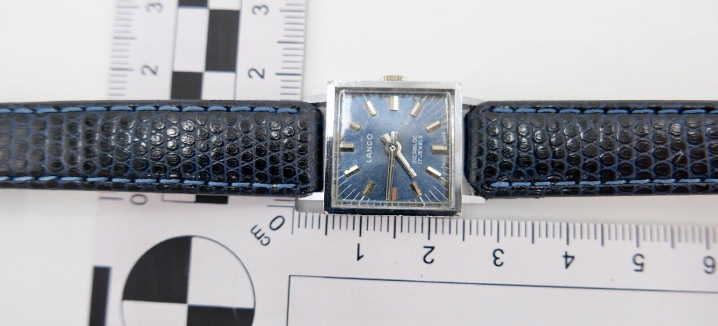 vintage 1960er Jahre LANCO 1575 Damenuhr Cal. 6630 Edelstahl mit neuem Lederband - Antikhandel-Stuttgart