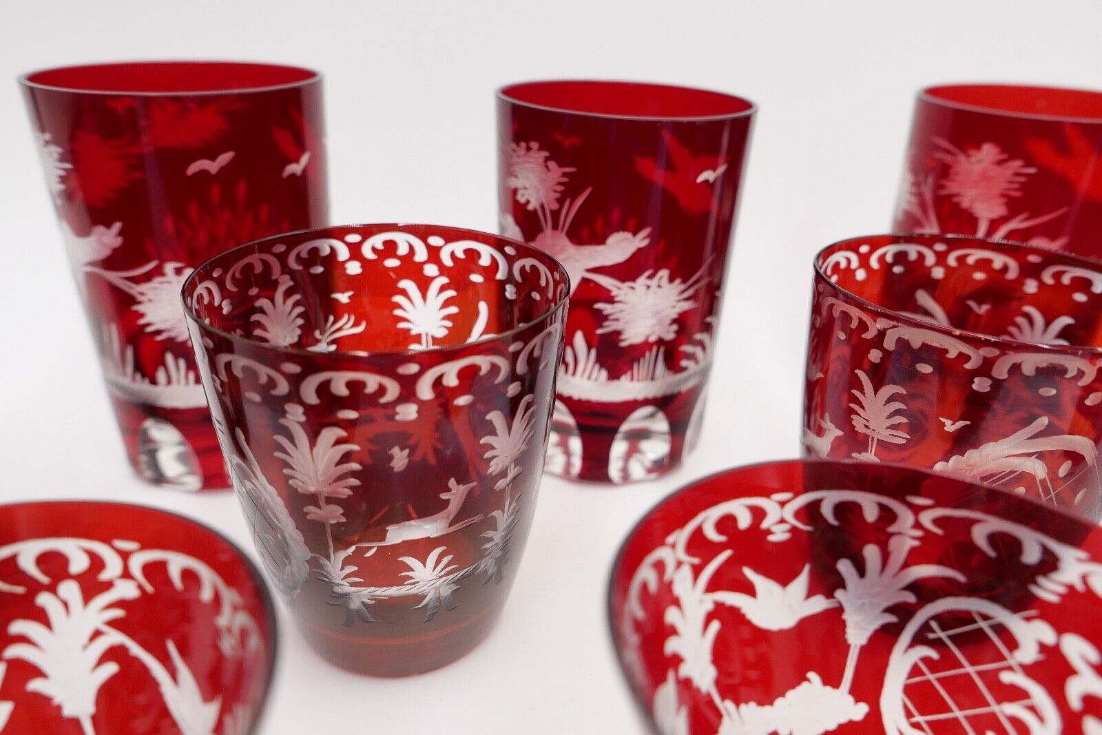 11x Jugendstil Gläser rubinrot Becher Glas EGERMANN Tierwelt um 1900 - Antikhandel-Stuttgart