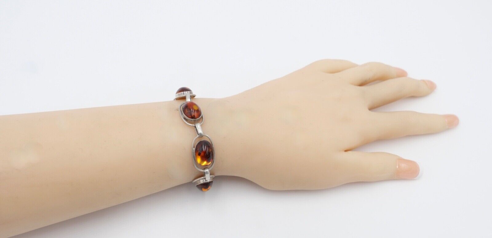 Altes 835 Silber Bernstein Gliederarmband HANDARBEIT Armband - Antikhandel-Stuttgart