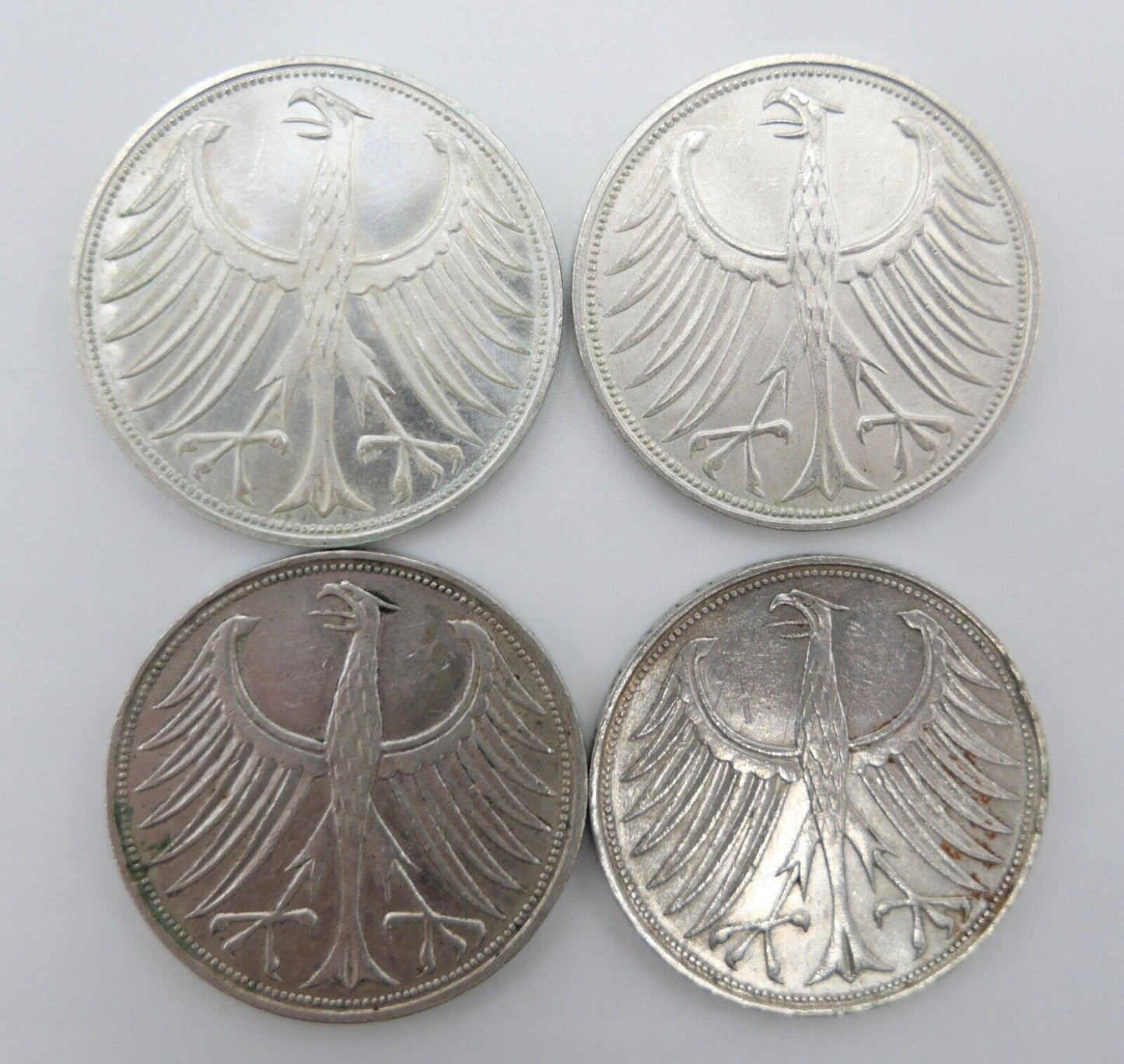 4x 5 DM 1966 J.387 Silbermünzen Silberadler Heiermann Komplettsatz D F G J - Antikhandel-Stuttgart