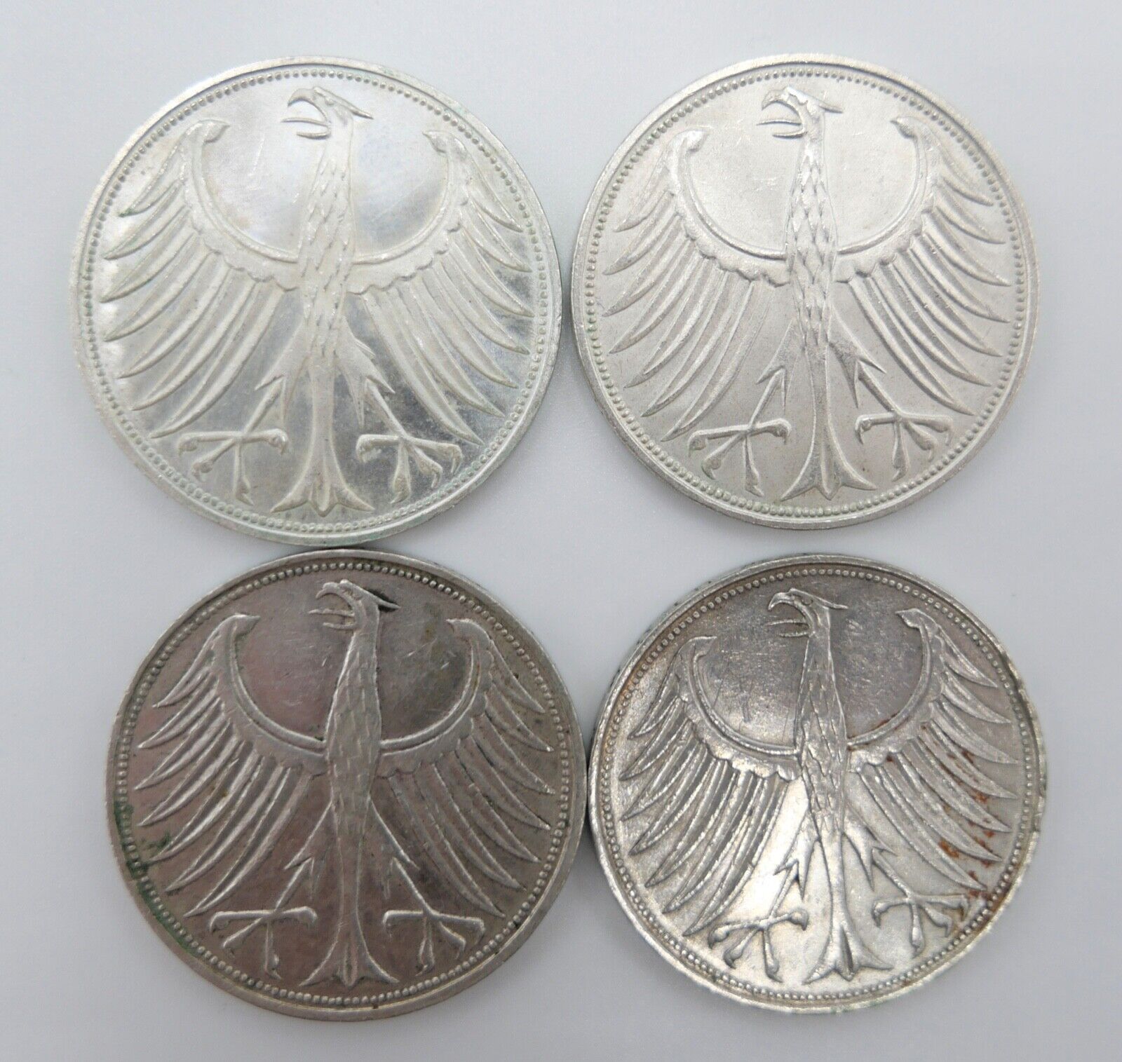 4x 5 DM 1966 J.387 Silbermünzen Silberadler Heiermann Komplettsatz D F G J - Antikhandel-Stuttgart