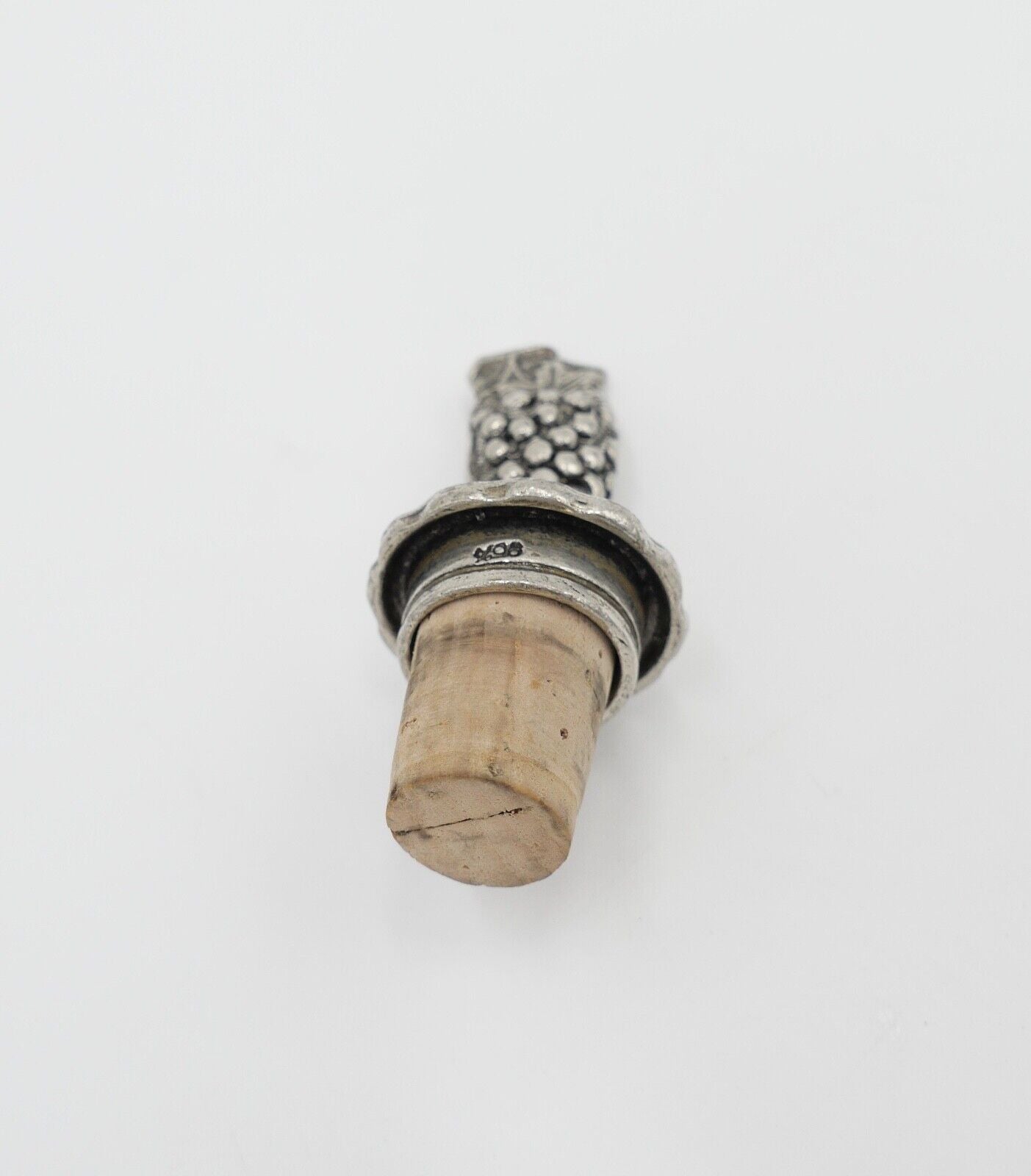 Vintage Zinn Weinstöpsel Weinkorken Zierkorken Weinreben 9 cm hoch - Antikhandel-Stuttgart