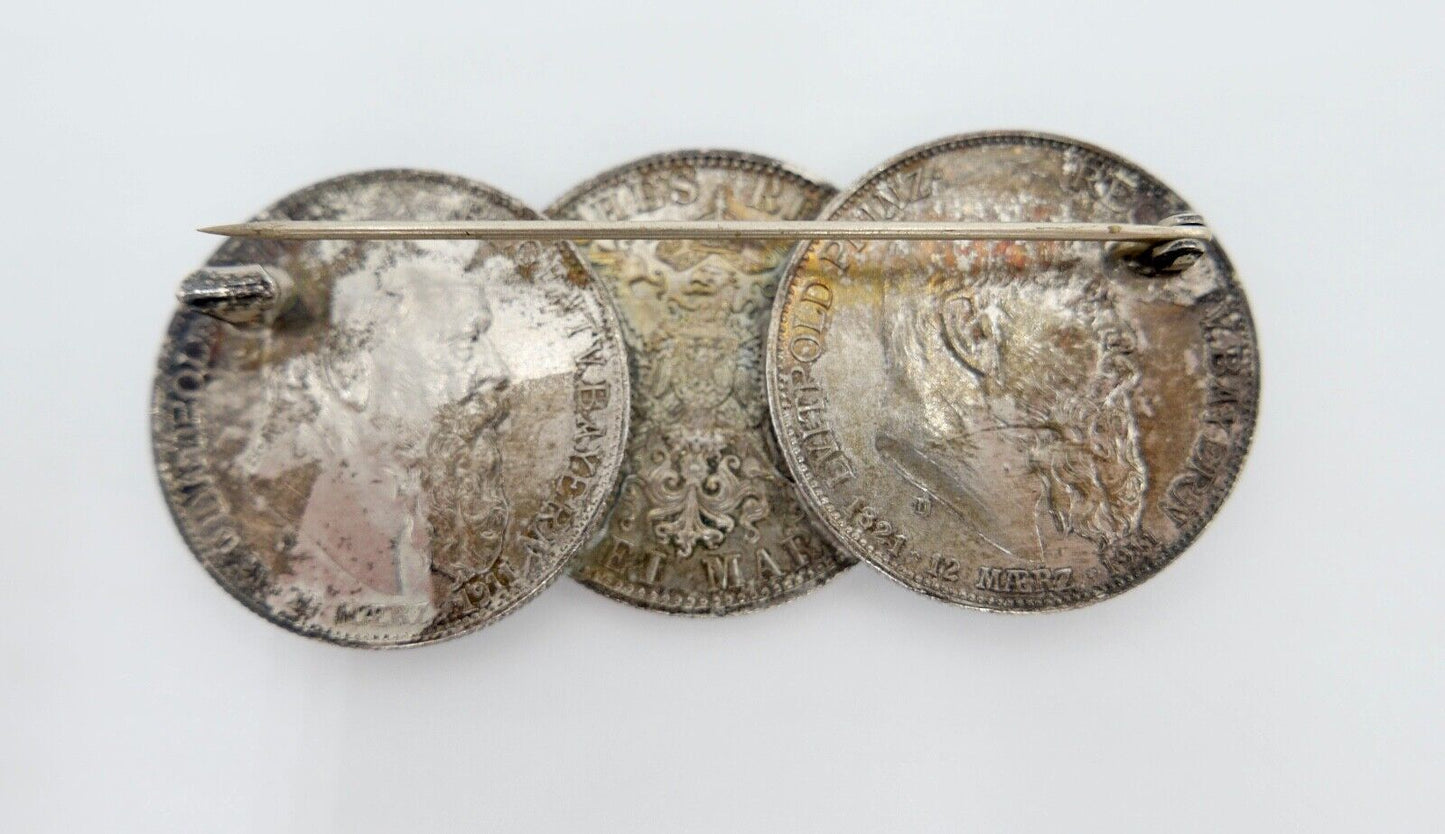Brosche 3x 2 Mark Bayern 1911 D Luitpold Regentschaftsjubiläum Silber Jäger J.48 - Antikhandel-Stuttgart