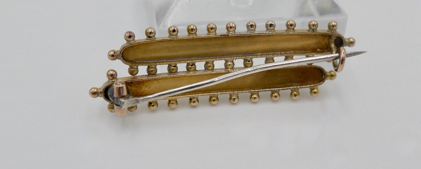 Antike 585 14K Gold Brosche Anstecknadel mit 7 Saatperlen 7 Lapis Lazuli - Antikhandel-Stuttgart