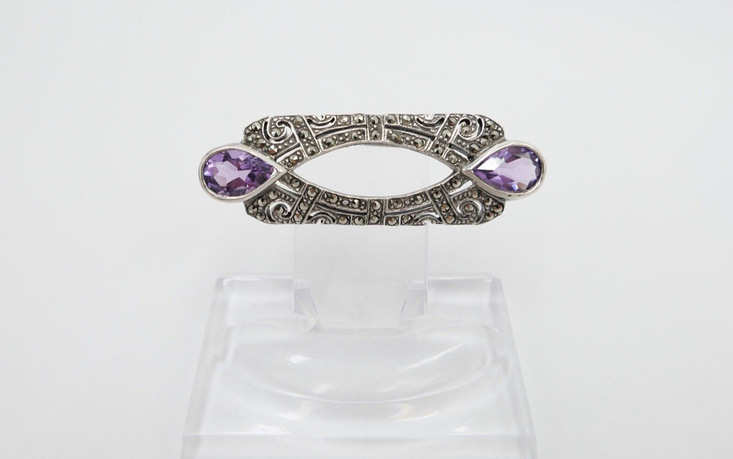 20er 30er Jahre Art Deco Brosche 50 mm Silber 925 Markasit lila Amethyst - Antikhandel-Stuttgart