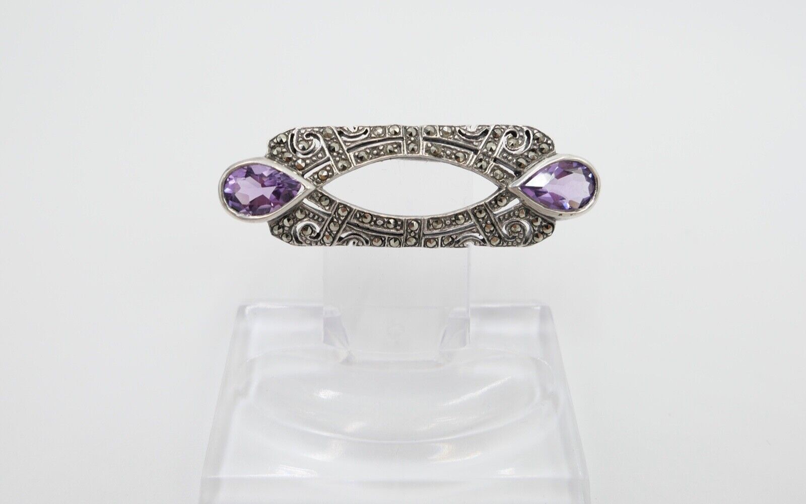 20er 30er Jahre Art Deco Brosche 50 mm Silber 925 Markasit lila Amethyst - Antikhandel-Stuttgart
