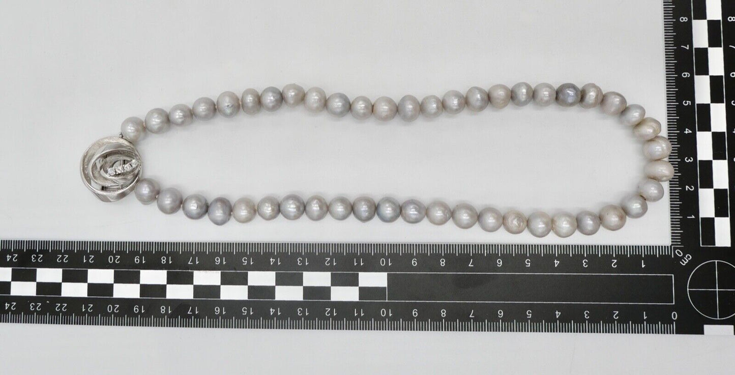 TAHITI Perlenkette Collier Grau mit Brillanten 43 cm Weißgold 585 Perlen Ø 8,8mm - Antikhandel-Stuttgart