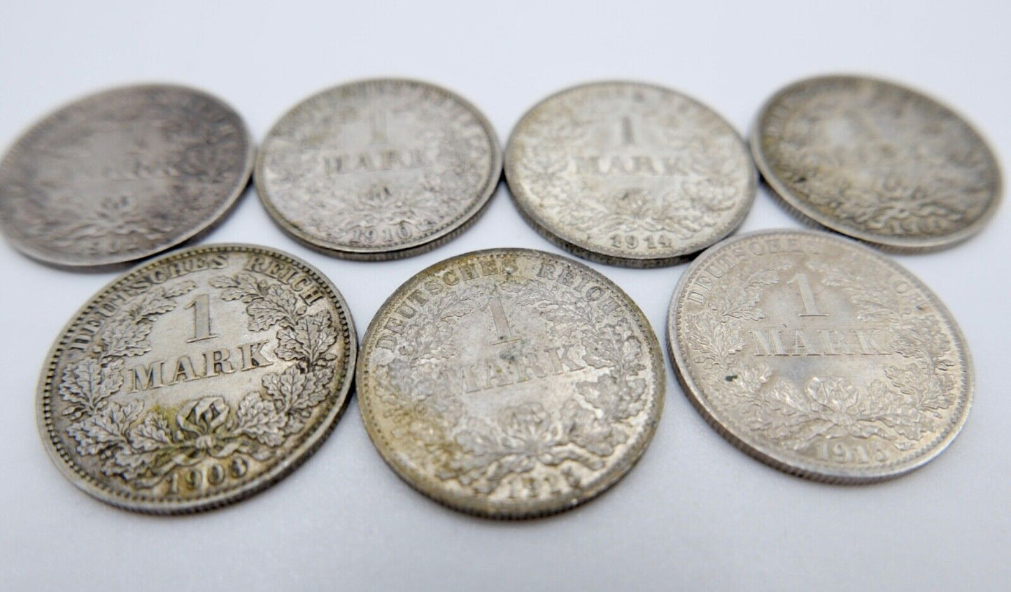 7x 1 Mark 1902 1903 1904 1910 1914 1915 D F G A Silbermünze Jäger J.17 - Antikhandel-Stuttgart