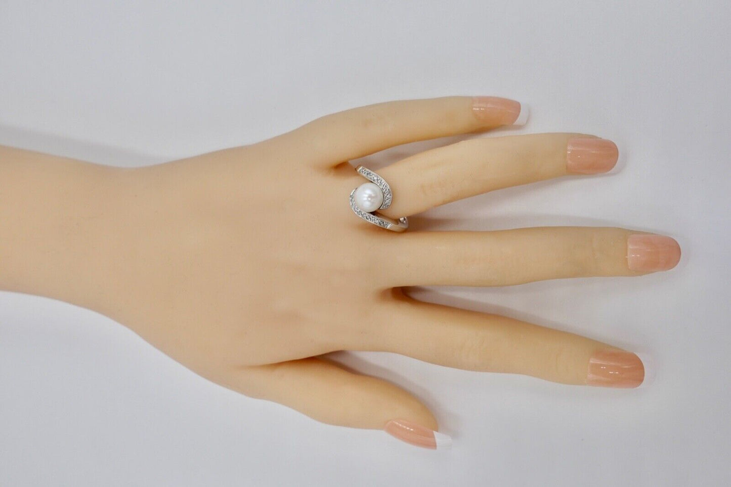 Diamant Perle Damen Weißgold Ring 585 14K Gr. 60 Ø 7,6mm - Antikhandel-Stuttgart