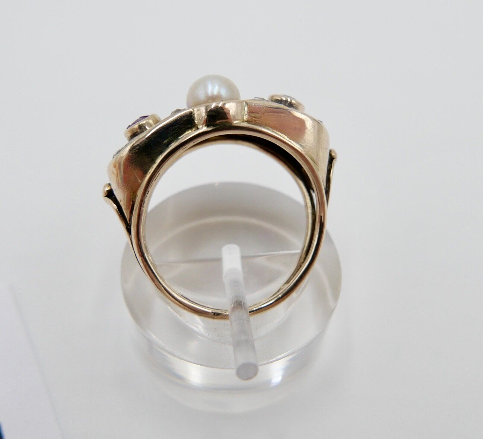 1930er Jahre Diamant Perlen Rubin Damen Gelbgold Ring 585 14K Gr.55 - Antikhandel-Stuttgart