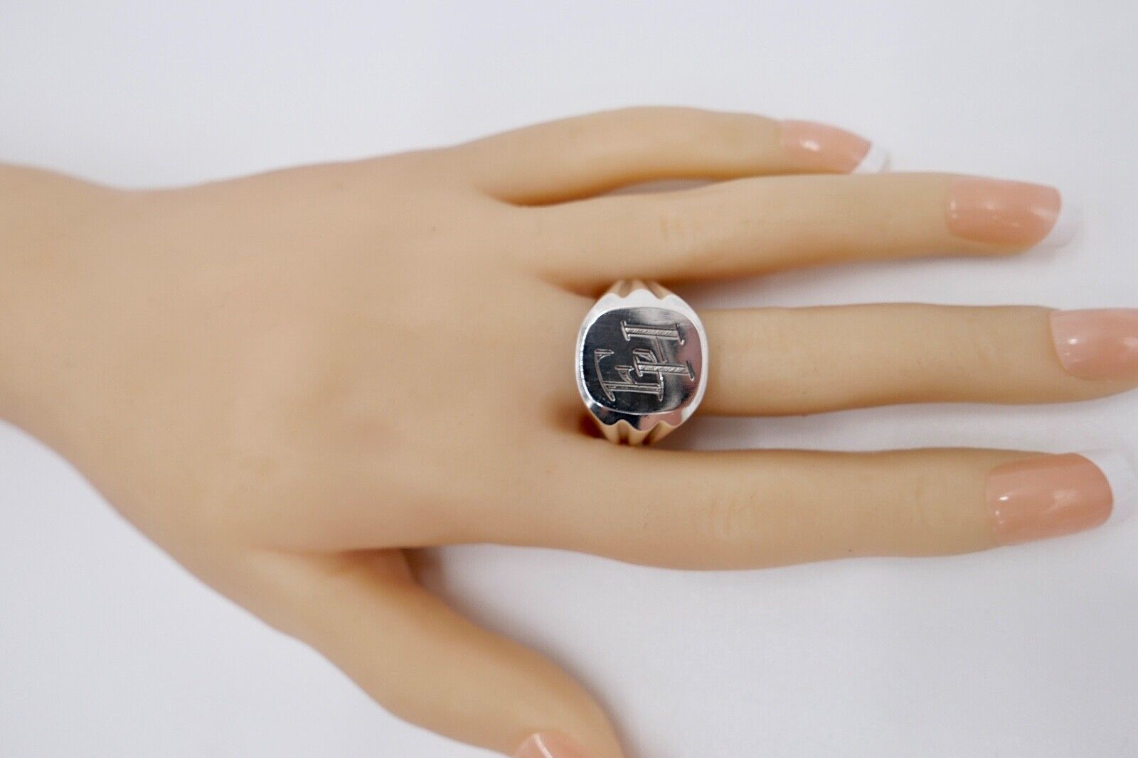 ART DECO Siegelring Monogramm EH Herrenring 835 Ring Silber Gr. 67 GGS - Antikhandel-Stuttgart