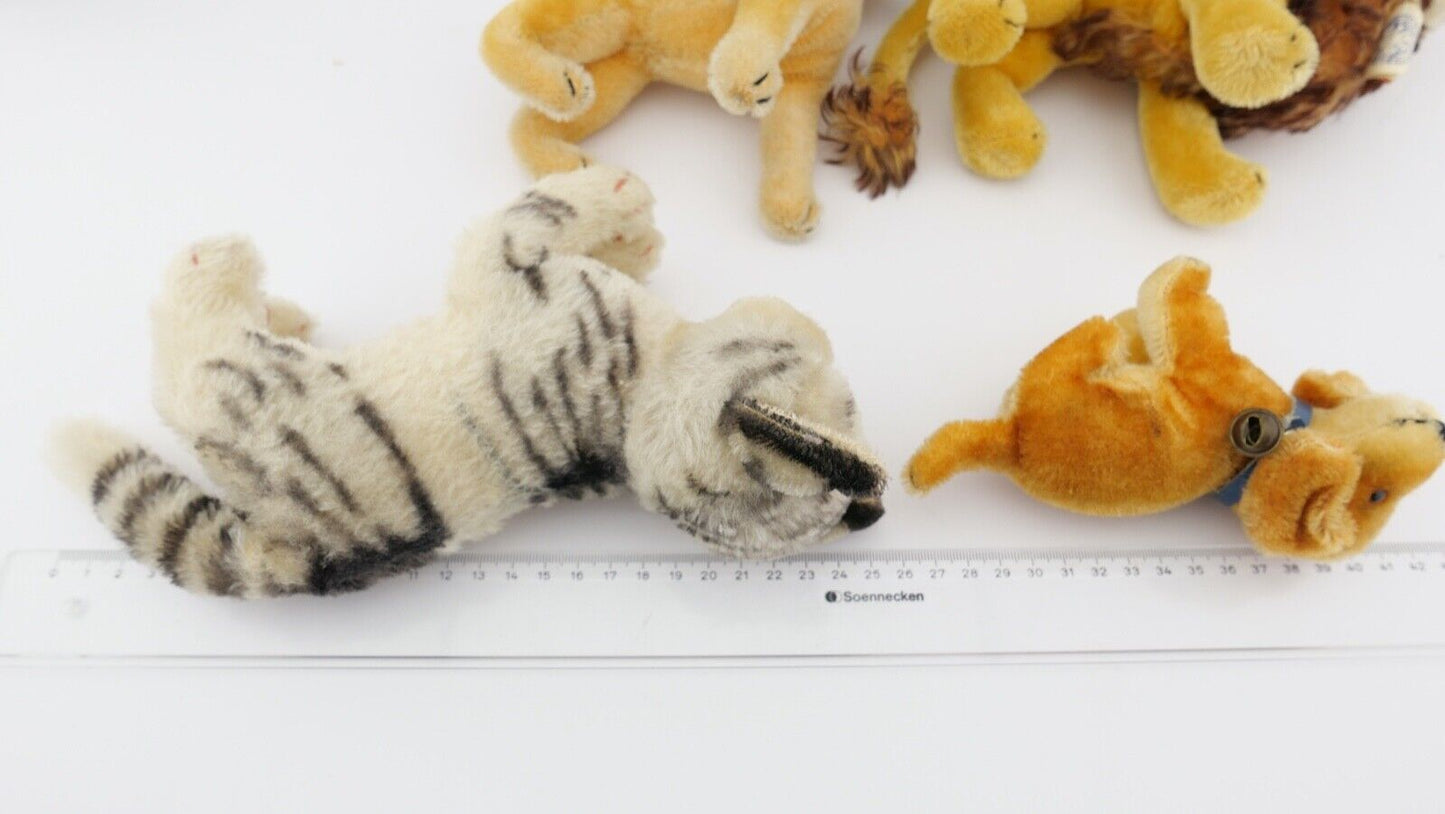 4x alte Steiff Stoff & Plüschtiere Katze Löwe Leo Hund Boxer Dackel - Antikhandel-Stuttgart