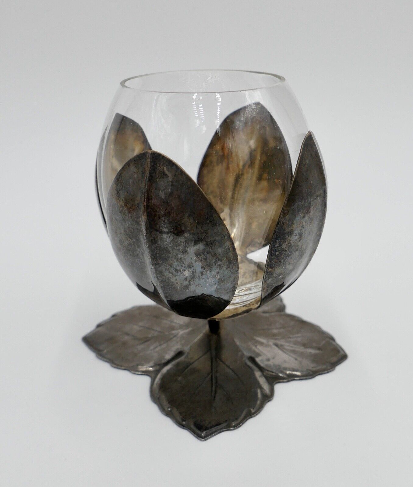 Becher Weinglas mit Glaseinsatz QUIST ESSLINGEN versilbert Weinblatt Dekor - Antikhandel-Stuttgart