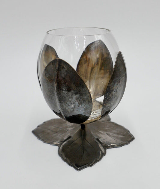 Becher Weinglas mit Glaseinsatz QUIST ESSLINGEN versilbert Weinblatt Dekor - Antikhandel-Stuttgart