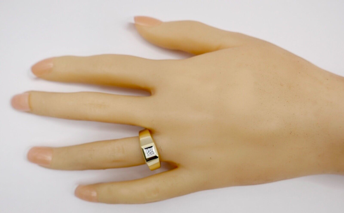 Herren Ring Gelbgold 585 / 14K Gr. 63 Diamant / Brillant 1980er Jahre 0,13 Ct - Antikhandel-Stuttgart