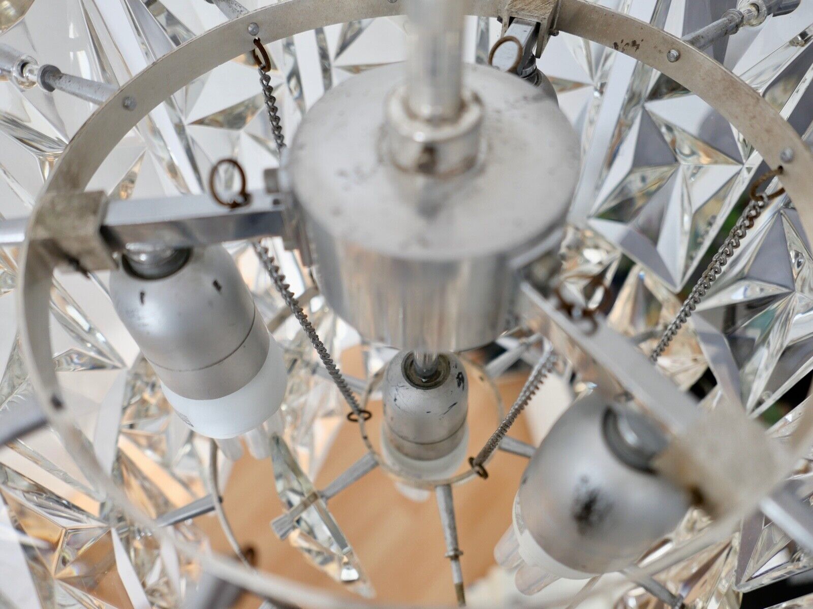 1960er tief hängende KINKELDEY Kristall Deckenleuchte Deckenlampe Lüster 122cm - Antikhandel-Stuttgart