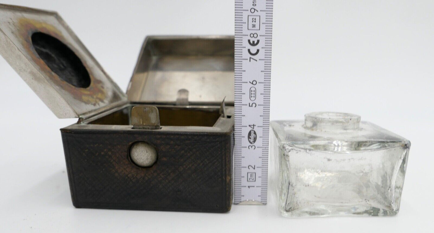 30er 40er Jahre Reise Tintenfass Glas Schreibtischgarnitur - Antikhandel-Stuttgart