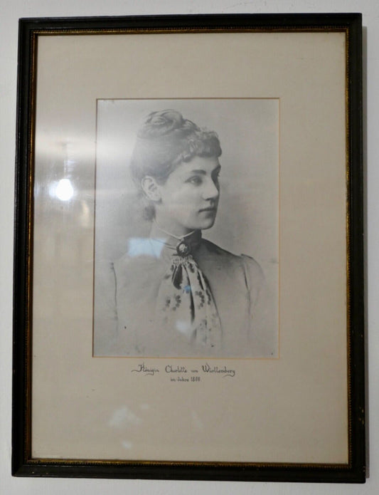 Porträt Druck der Königin Charlotte von Württemberg Jahre 1890 Rahmen 40x30cm - Antikhandel-Stuttgart