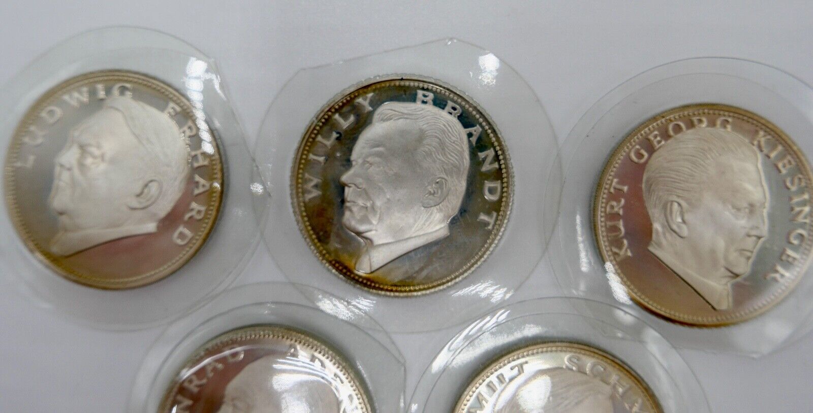 5x 925 Silbermedaillen " Bundeskanzler der Bundesrepublik " mit Unterschrift PP - Antikhandel-Stuttgart