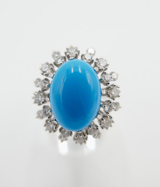 Cocktailring Weiß Gold Türkis & Brillant 750 18K Gr. 57 6,24 Ct Expertise 2350 € - Antikhandel-Stuttgart