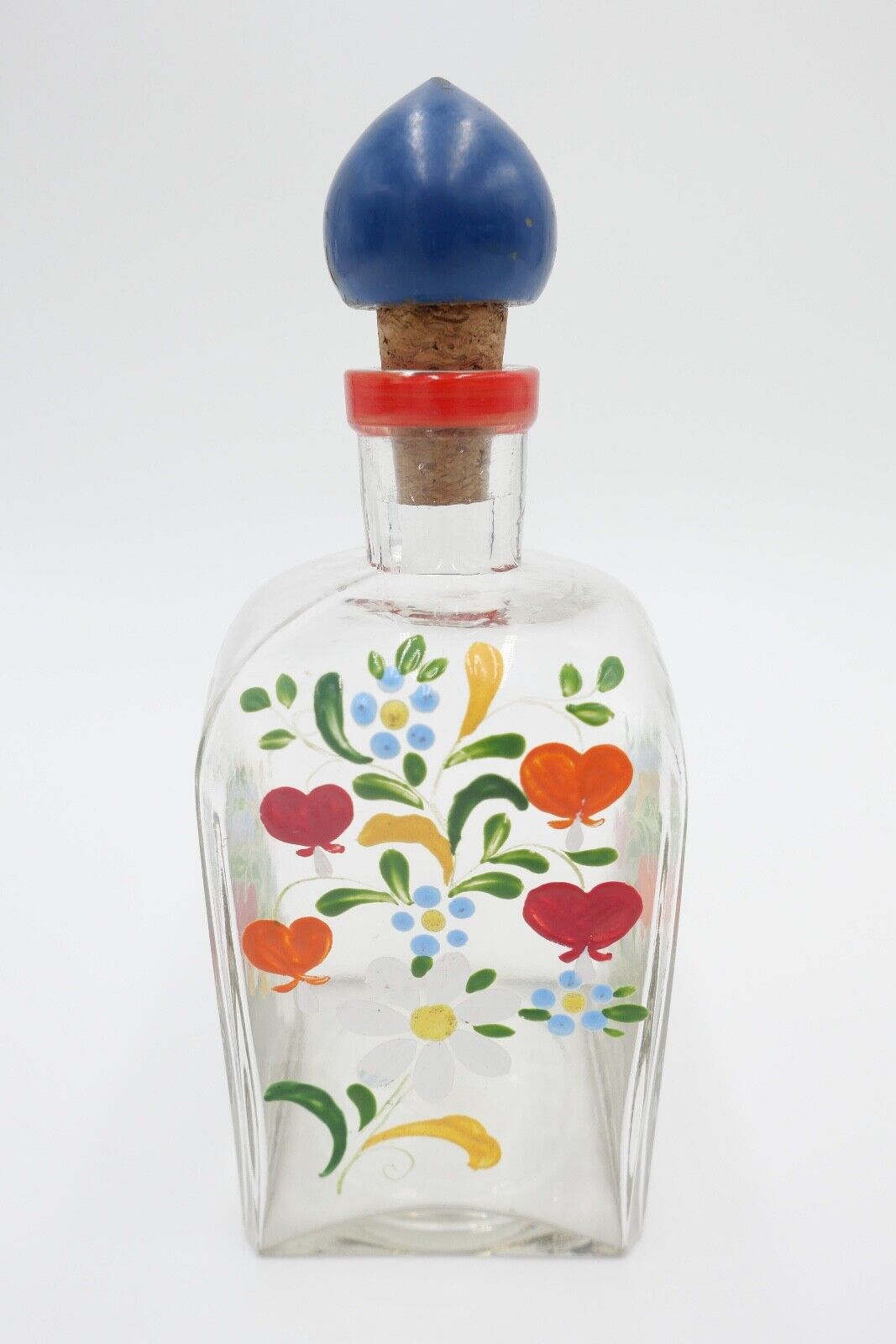 altes Schnaps Likör Set Glas Handbemalt Gläser Karaffe Blumenmuster - Antikhandel-Stuttgart