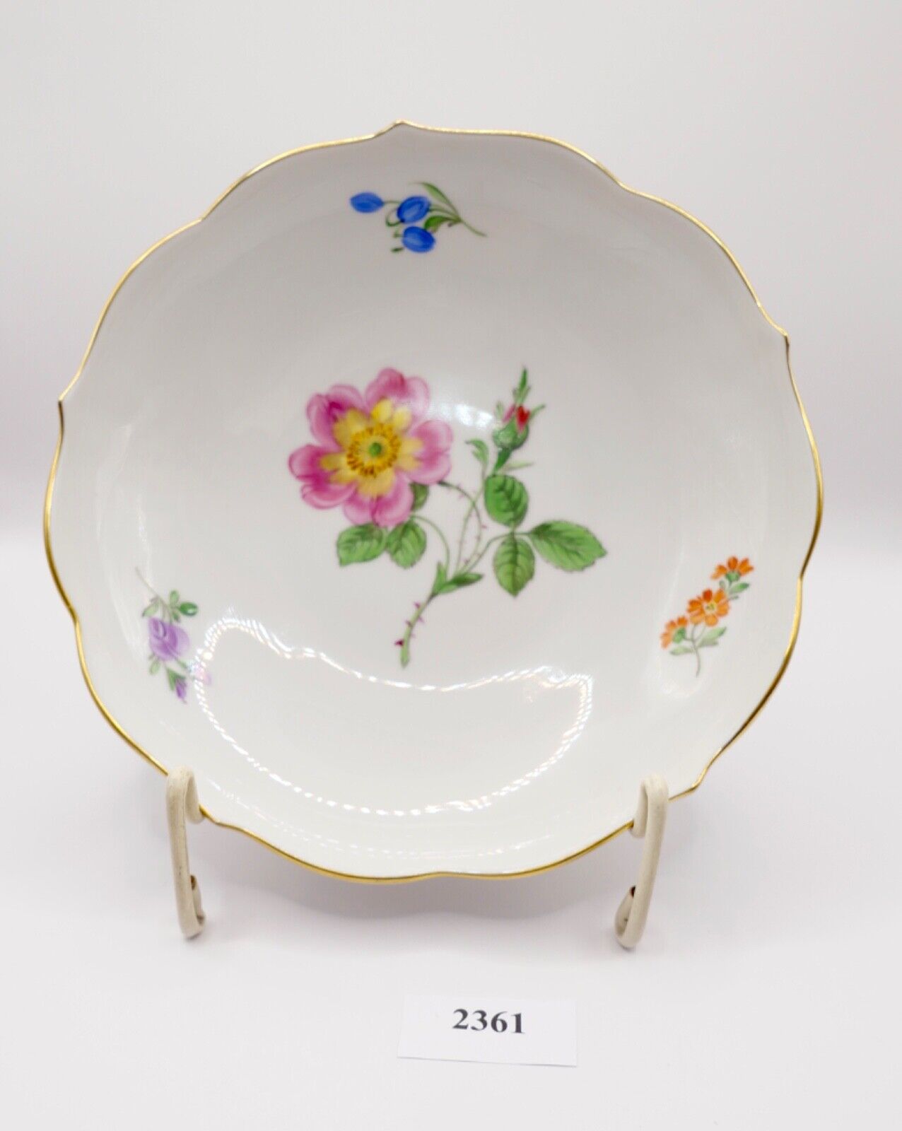 Meissen Schale " Blumenbemalung " mit Goldrand Ø 18cm - Antikhandel-Stuttgart