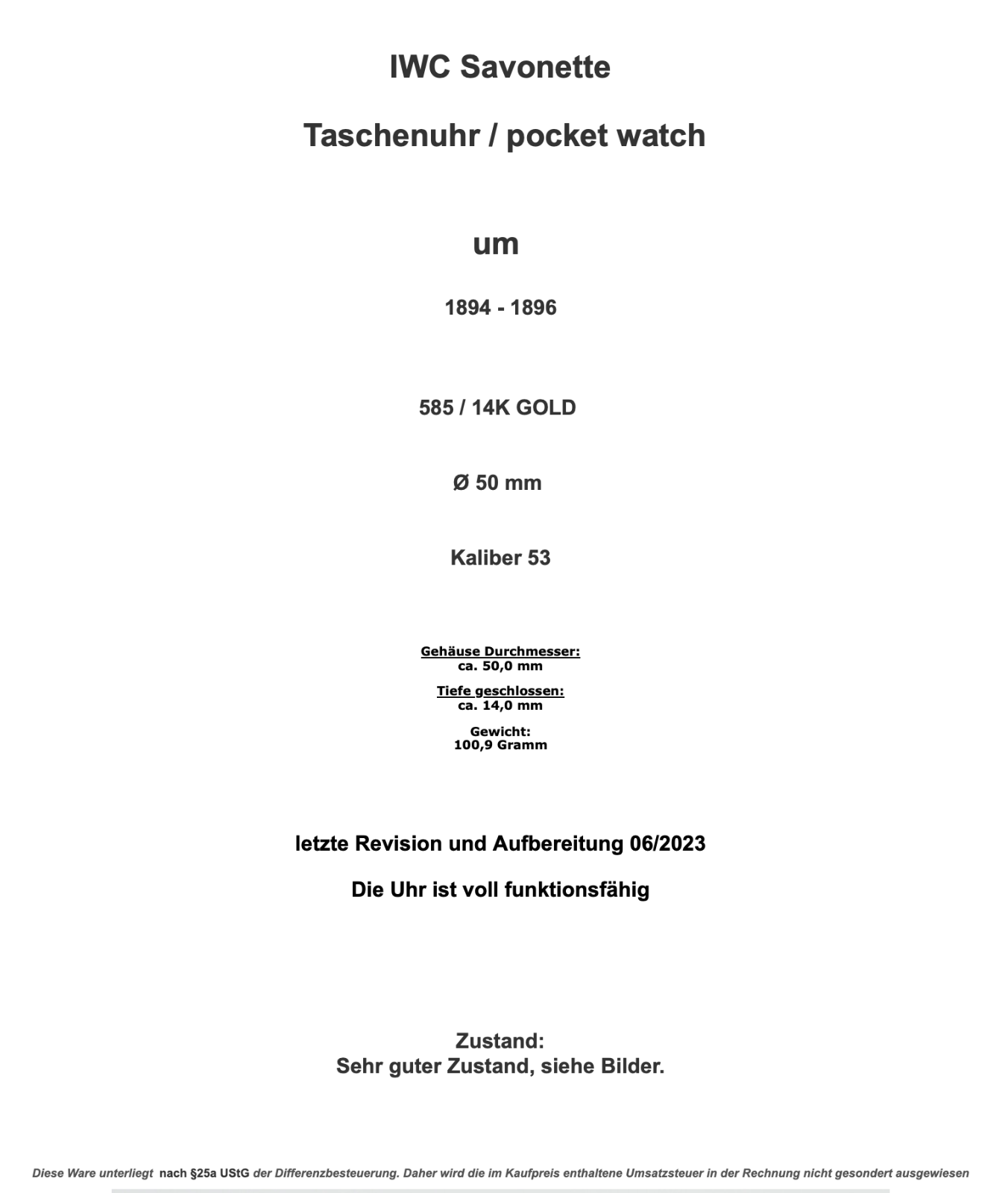 IWC Taschenuhr 585 / 14K GOLD 50mm 1894-1896 Savonette Cal. 53 - Antikhandel-Stuttgart